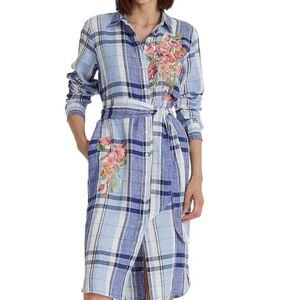 Ralph Lauren Linen Plaid Floral Shirt Dress - Size 6